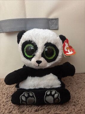 Ty Panda Plush with Sparkly Green Eyes phone holder